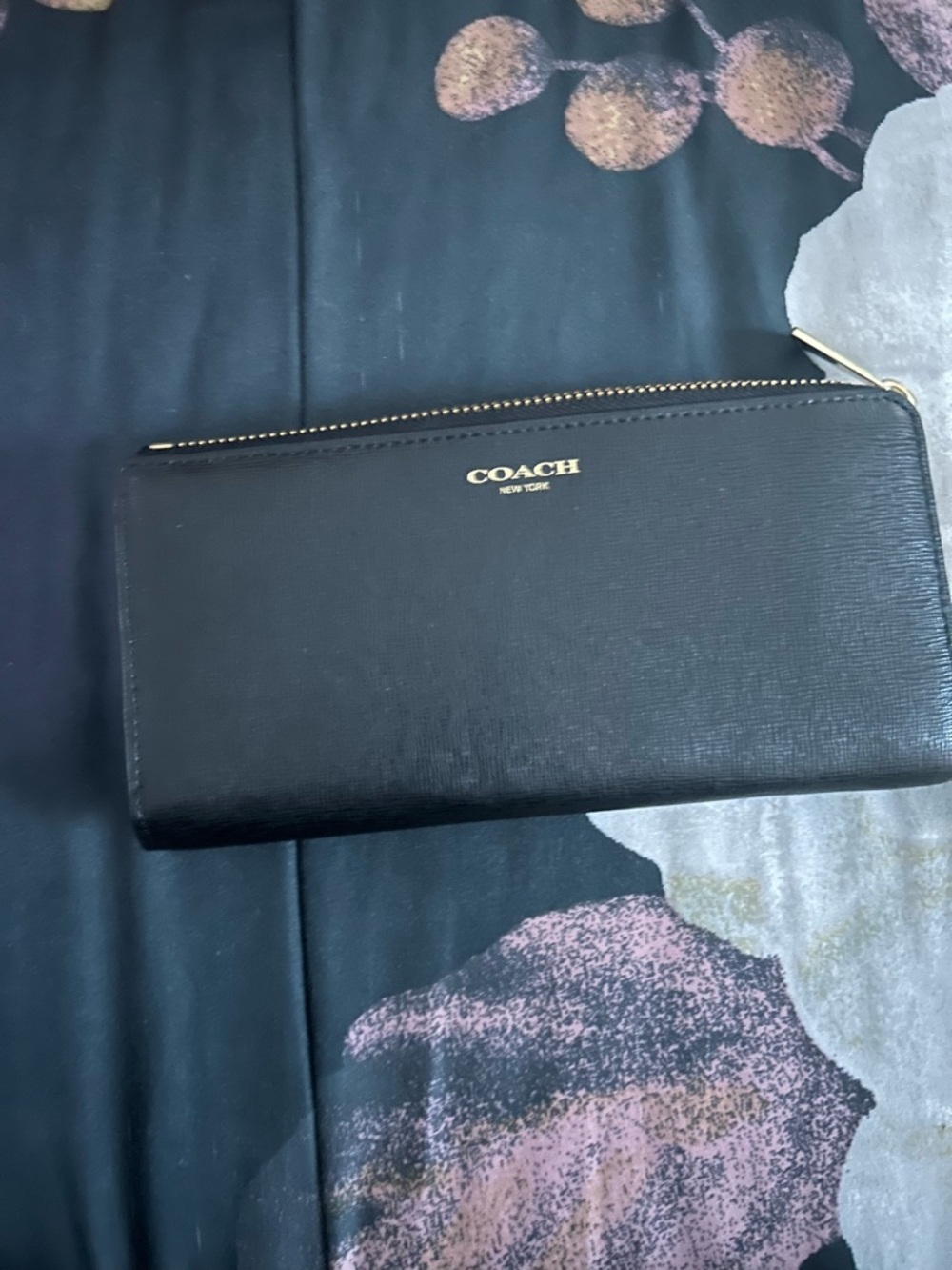 Coach Black Leather Zip Wallet with Gold Logo